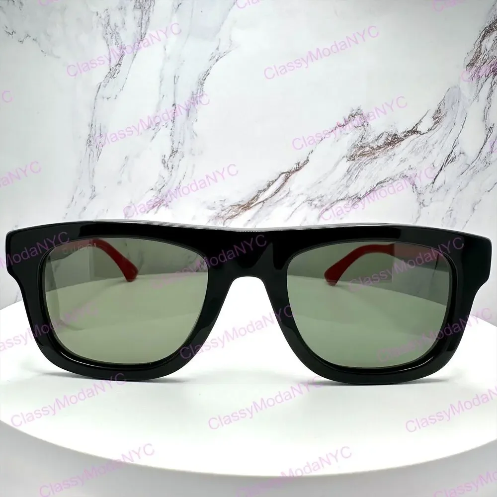 New GUCCI Sunglasses Mens 52mm Black Square Rectangle Aviator Red Green Web Arm